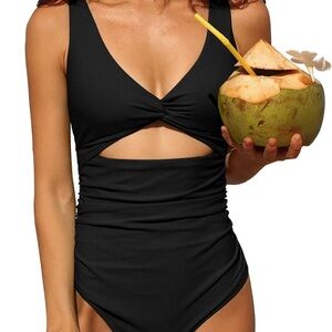 Black Cutout‎ Swimsuit ruched tummy control